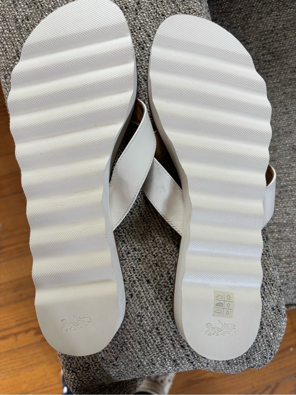 Coach White Leather Platform Thong Sandals with Brown Footbed - Picture 10 of 15